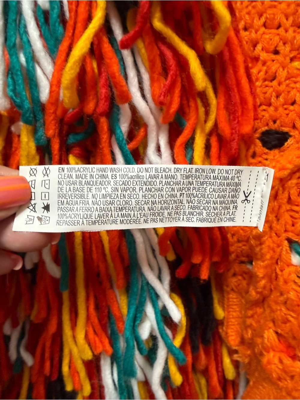 NWT Forever 21 Shag Fringe Cardigan Sweater Orange Multi Size Large - Picture 3 of 4